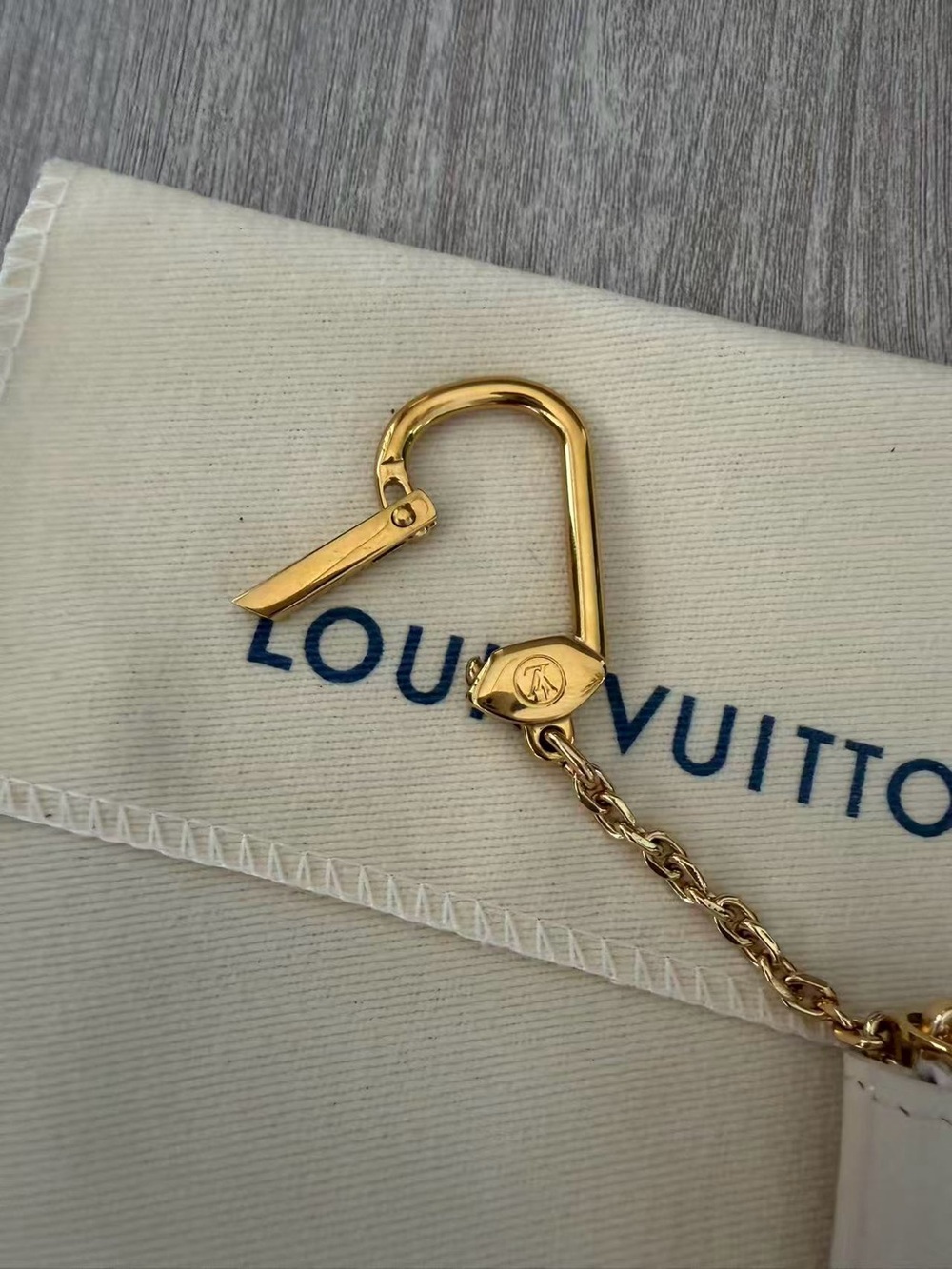 Louis Vuitton Cream Pastel Monogram Key Pouch with Gold Chain - Picture 11 of 15